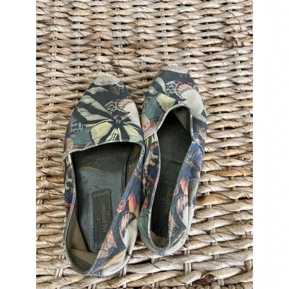 Valentino Women's Multicolor Butterfly‎ Print Canvas Espadrille Flats Size 37
